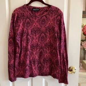 EUC Jones New York Elegant Pink & Black Patterned Women's Top L/S Size PL